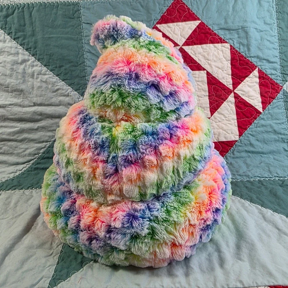 Six Flags Rainbow Poop Emoji Plush Hat Multi-Color Furry Costume Accessory